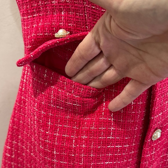 NWOT Allegra K Fushia & White Tweed Pearl Button Dress | XS | Fully Lined - Picture 6 of 10